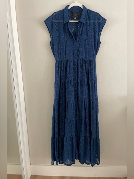Johnny Was Dresses & Skirts - Johnny Was Embroidered Eyelet Tiered Maxi Dress Button Front Blue Size M